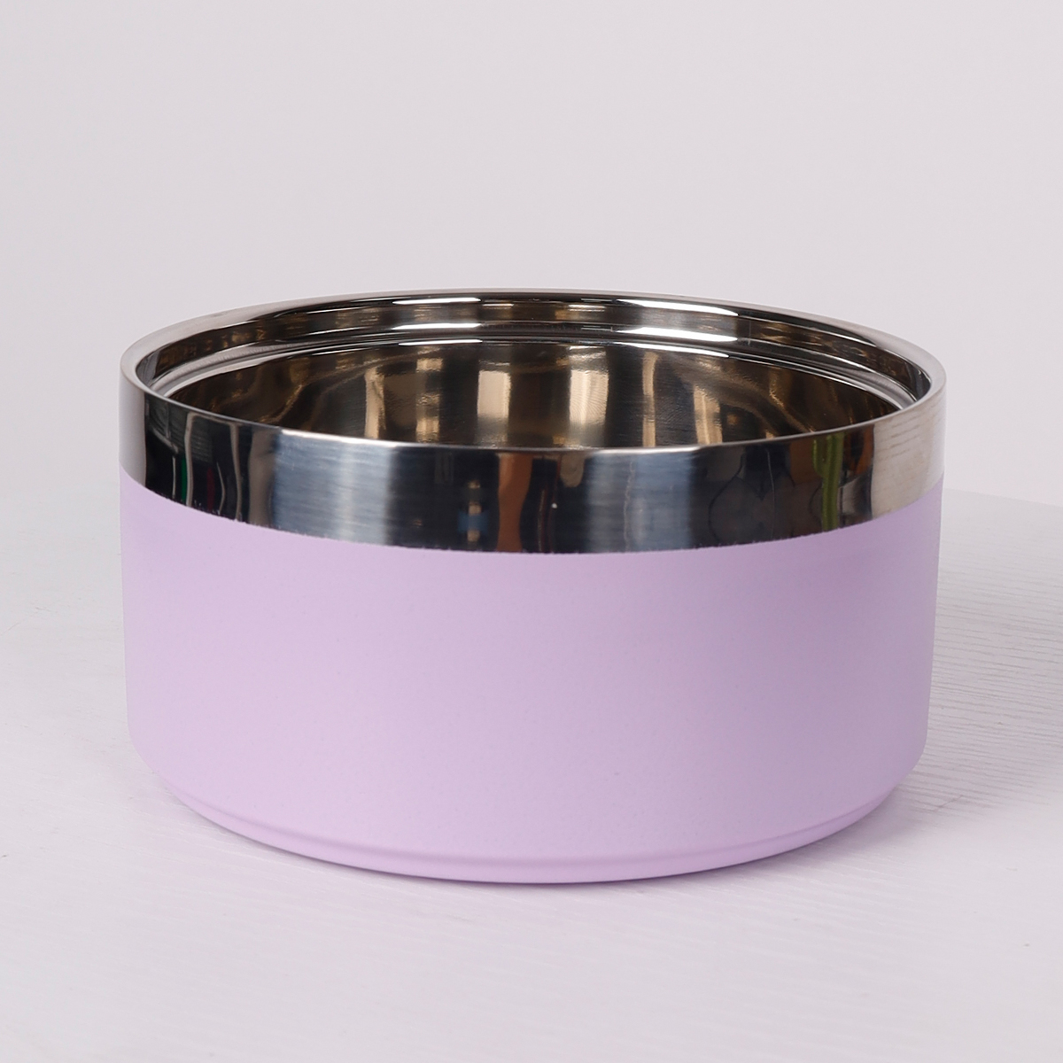 A circular stainless steel fashionable plain color anti slip pet cat bowl and dog bowl for indoor and outdoor use: S / PURPLE