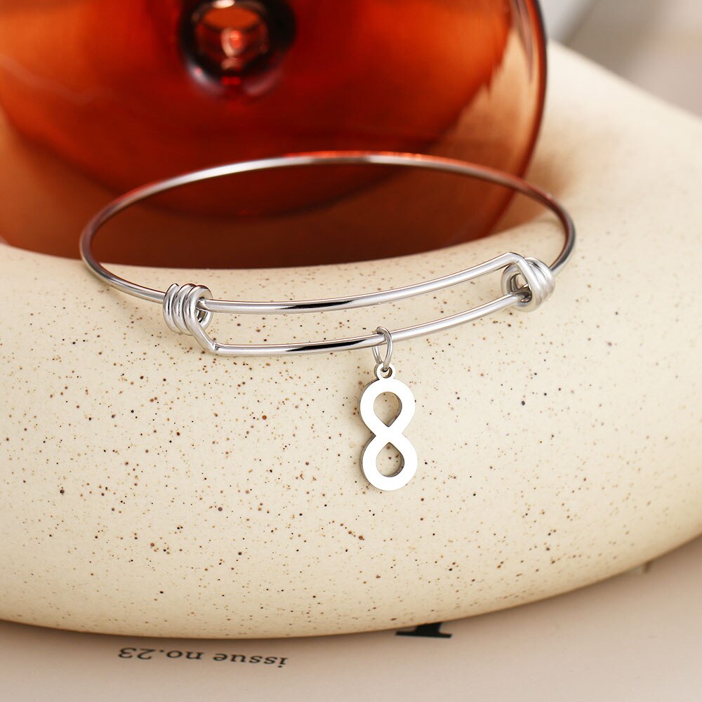 CACANA 316L Stainless Steel Adjustable Bracelet Gold Color Number "8" Simple Trendy Jewelry For Women Wedding Party N1986: Silver color