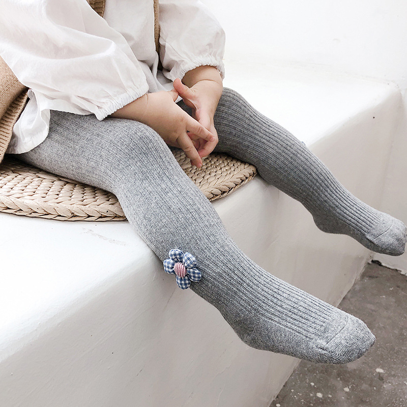 Meias-calças estampadas de flores para bebês, meias-calças justas de algodão para meninas de 0 a 3 anos, outono e inverno: Cinza / 2 to 4 year