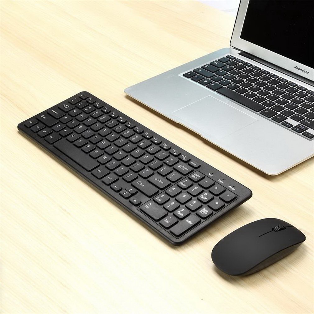 Simple Ultra-Slim Black Mini Wireless Keyboard and Mouse Combo Kit for PC Desktop Loptop Classic Office Set: Black