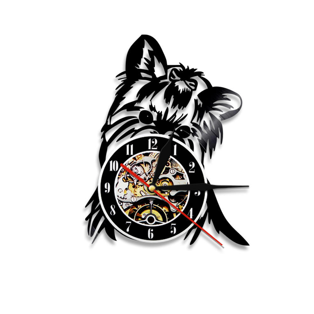 Yorkie Portrait Artist Dog Wall Clock Pet Shop Wall Art Vinyl Record Clock with LED Night Light Yorkshire Terrier Dog Breed: NO LED Light