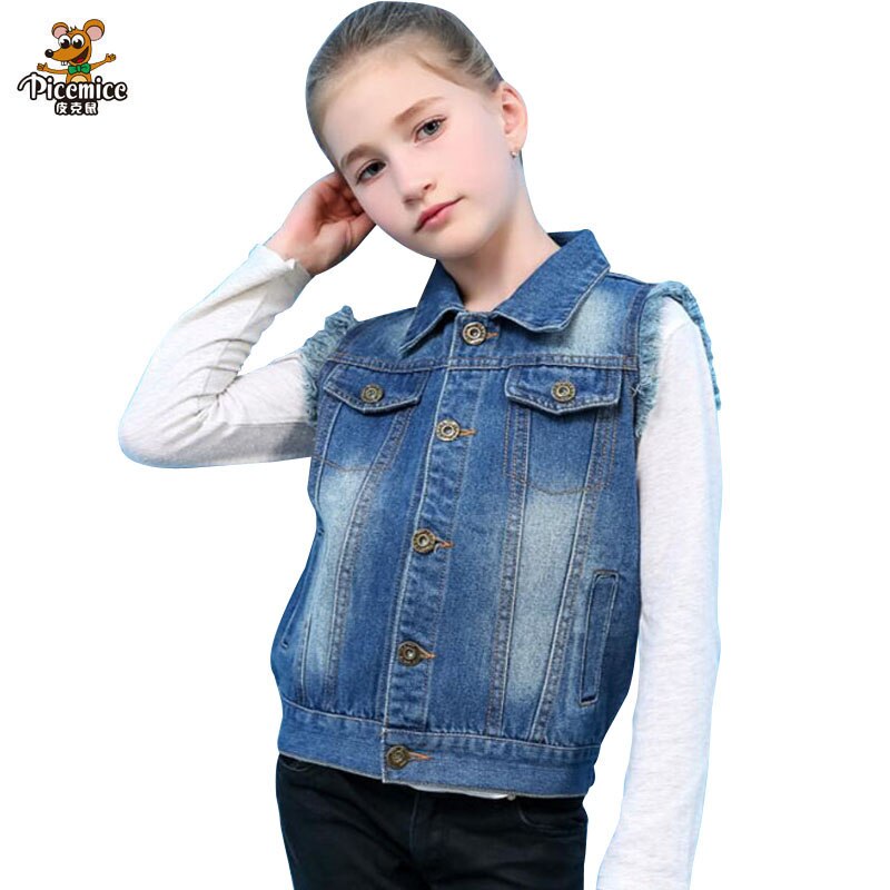 Girls Cowboy Vest Sleeveless Jean Jackets for Kids Children Outerwear 2-10 Years Kids Vest Denim Coat Girl Denim Waistcoat
