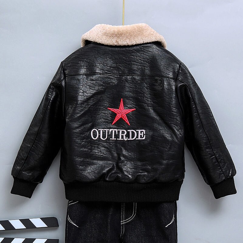 Blouson en cuir PU, vêtement printemps-automne-hiver, pour enfants de 1-10 ans, à la ,: red / 2T