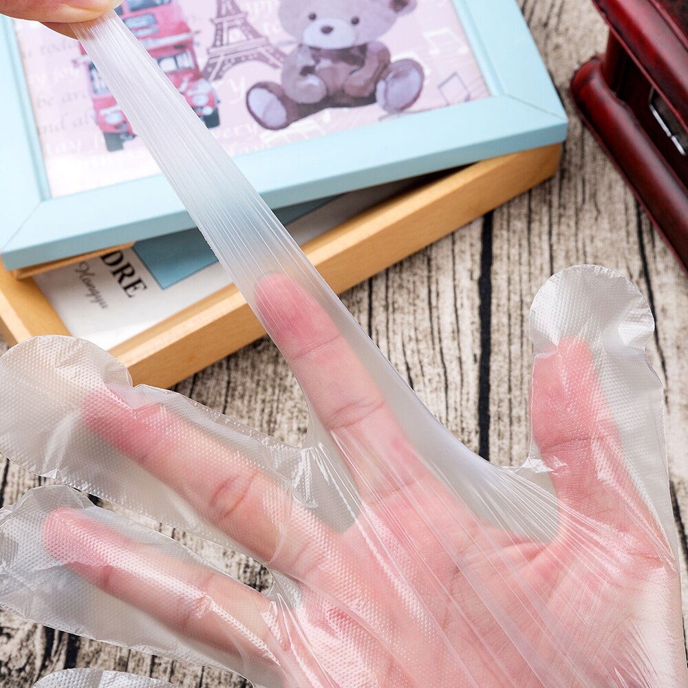 100pcs Disposable Gloves Food-grade Transparent PE Gloves Garden BBQ Plastic Gloves Multifuction Restaurant Kitchen Accessories