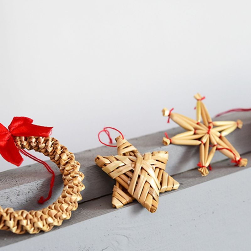 Pendentifs en paille de blé naturel décoration Simple de noël Mini Kit étoile à cinq branches sapin de noël à monter soi-même décor ornements suspendus