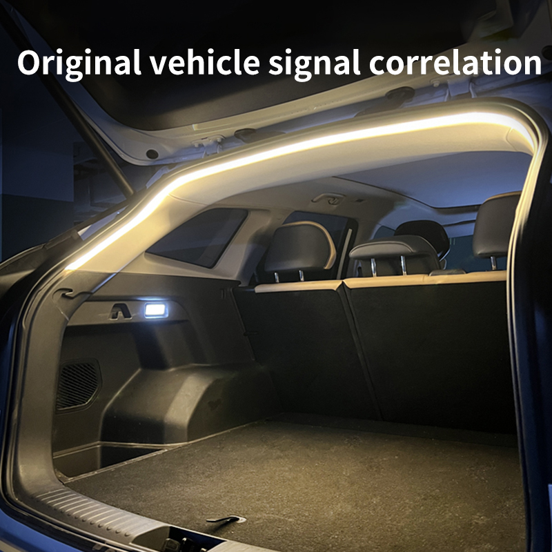 Iluminación de maletero de alto brillo para coche, luz ambiental, decoración interior, cableado LED, tira de luces para puerta trasera con detección automática sin cables