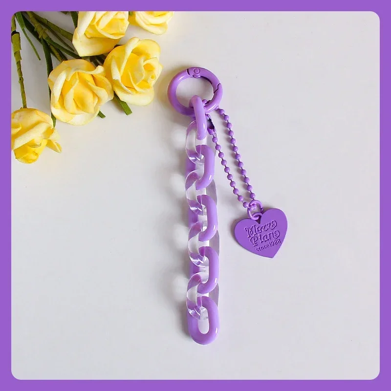 Porte-clés en forme de cœur, dessin animé doux, pendentif, chaîne créative, sac à la , accessoires de décoration suspendus,: WHITE