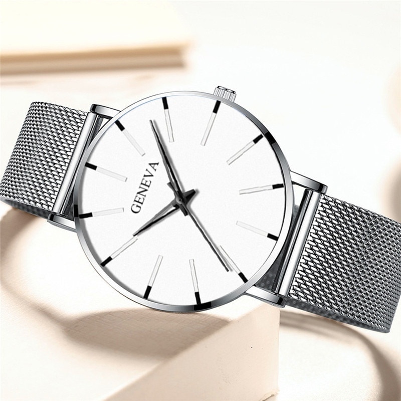 Ultra Thin Watch Men Business Blue Dial Watch Quartz Stainless Steel Strap Band Simple WristWatch Male Clock