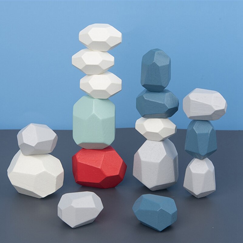 Regenboog Gekleurde Houten Stone Kids Bouwsteen Educatief Speelgoed Creatieve Nordic Stijl Stapelen Blok Spel Kinderen