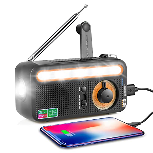 Radio de mano recargable con energía Solar, lámpara de lectura con linterna, Batería Externa de 2000mAh, alarma de SOS, AM/FM/SW: Negro