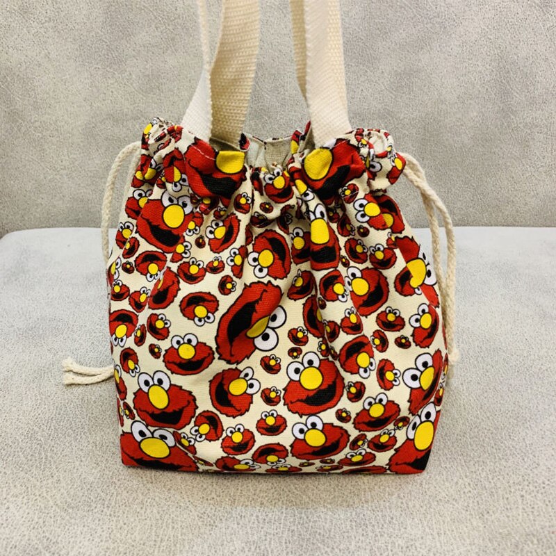 Japanse lunchbox tas cartoon schattige bedrukte canvas stof trekkoord werkende lunchtas: Hg015