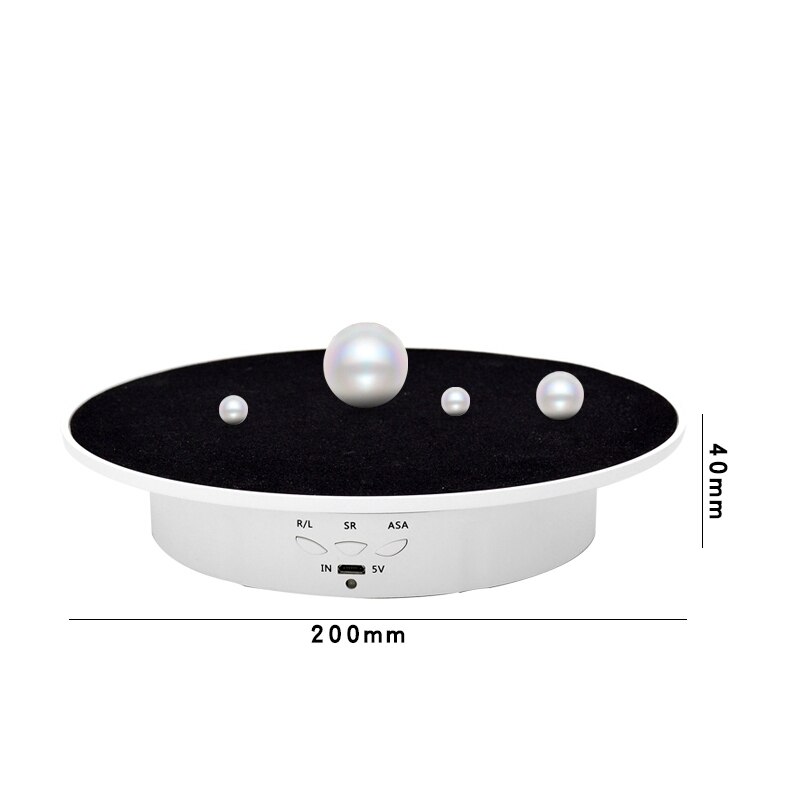 Rotating Display Stand - 20x20x4cm - Electric Turntable for Product Photography, Jewelry, Video Shooting: White black velvet