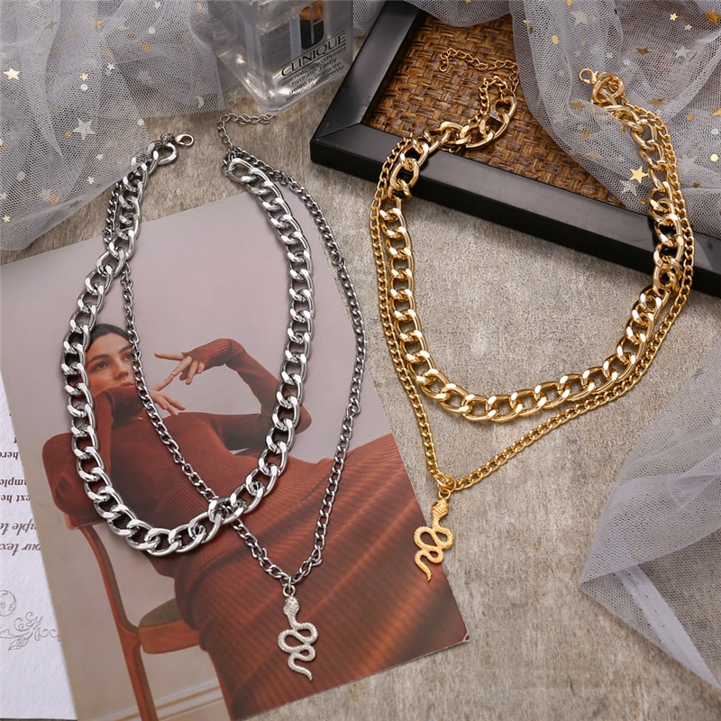 Vintage Snake Chain Pendant Necklace for Women Bohemian Gold Silver Color Women's Neck Chain Jewelry collier femme