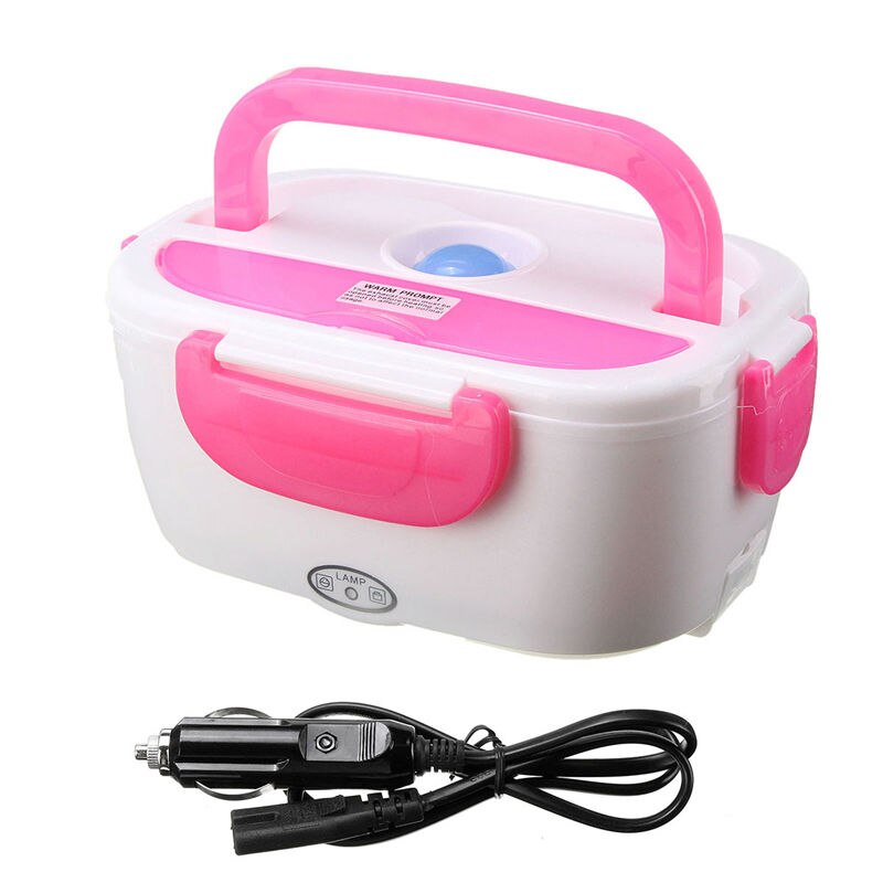 Fiambrera eléctrica portátil de 12V con calefacción, caja Bento, Auto coche, comida, contenedor de arroz, calentador para escuela, oficina, hogar, vajilla: Rosa