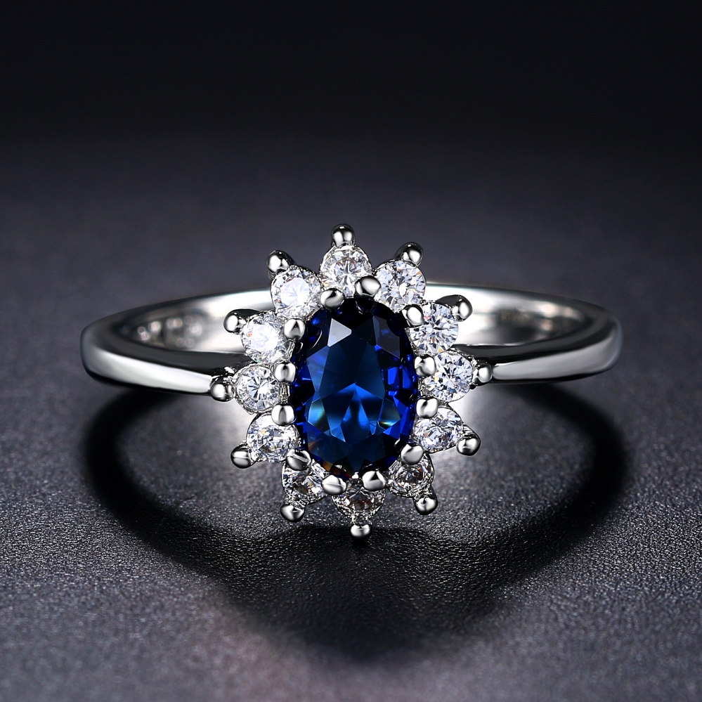 Princess Kate Rings For Women Blue Crystal Wedding Engagement Bridal Promise Marriage Ring For Bride Female Jewelry R076