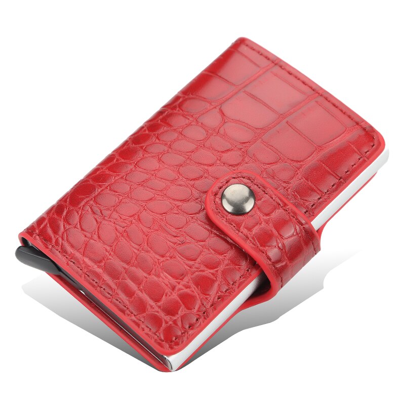 RFID Blocking Protection Men Wallet ID Credit Card Holder Leather Metal Aluminum Business Bank Cardholder Purse: 9132 red