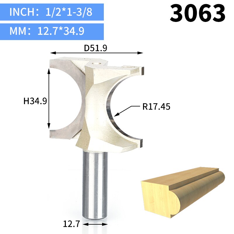 Huhao 1 stuks 1/2 " schacht halfronde bit 2 -snijder freesbits voor hout zonder lager houtbewerkingsgereedschap frees: 3063