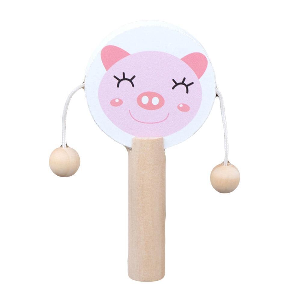 Cartoon Animal Wooden Handheld Musical Rattle Drum Shaker Education Baby Toy