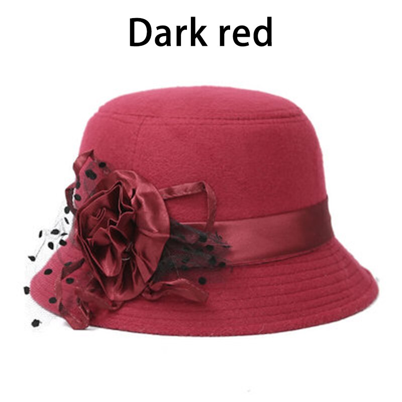 Ladies Formal Fedora Bowler Hats Vintage Women Hat Imitation Woolen Flower Autumn Winter Keep Warm Bucket Cap: Lavender