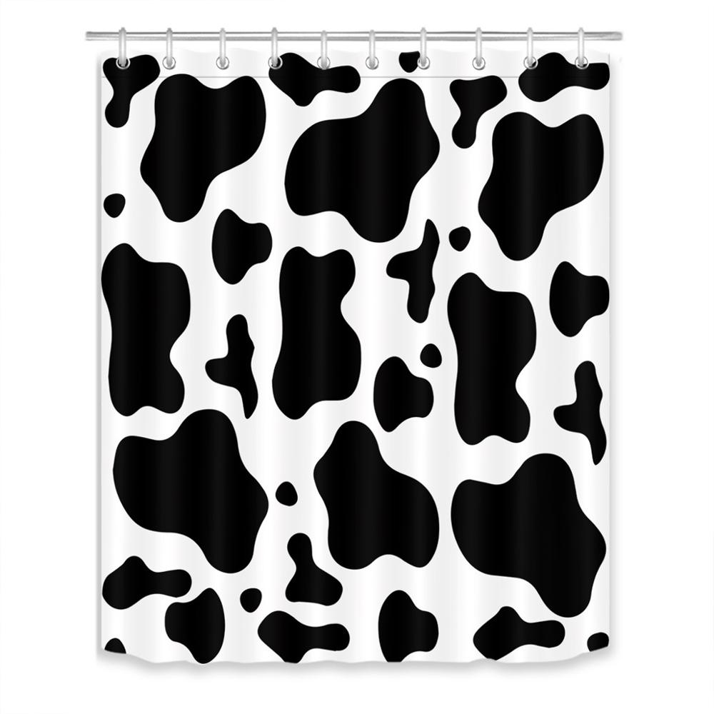 Cow Print Black and White Spots Bathroom Shower Curtain Waterproof Polyester Fabric Shower Curtain with Hooks Bathtubs Decor