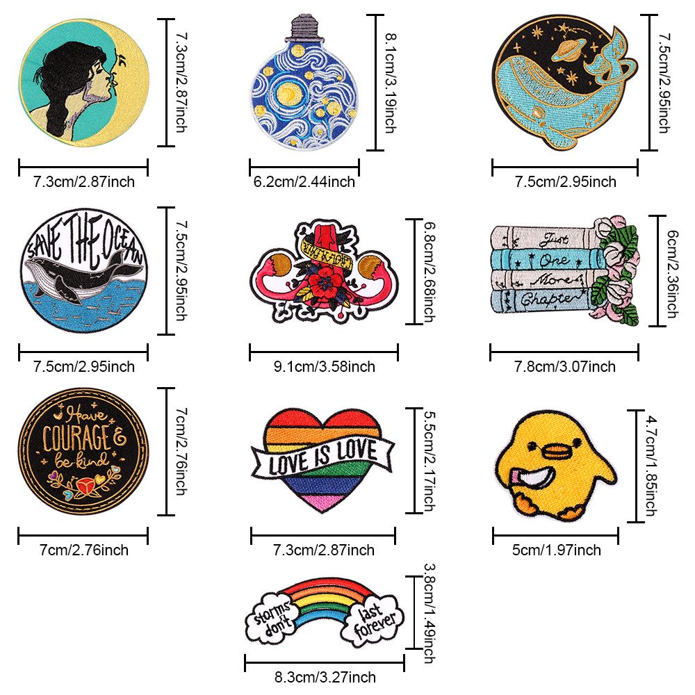 Sewing Clothing Heart Rainbow Whale Clothes Sticker Embroidery Patches Iron On Patch Moon