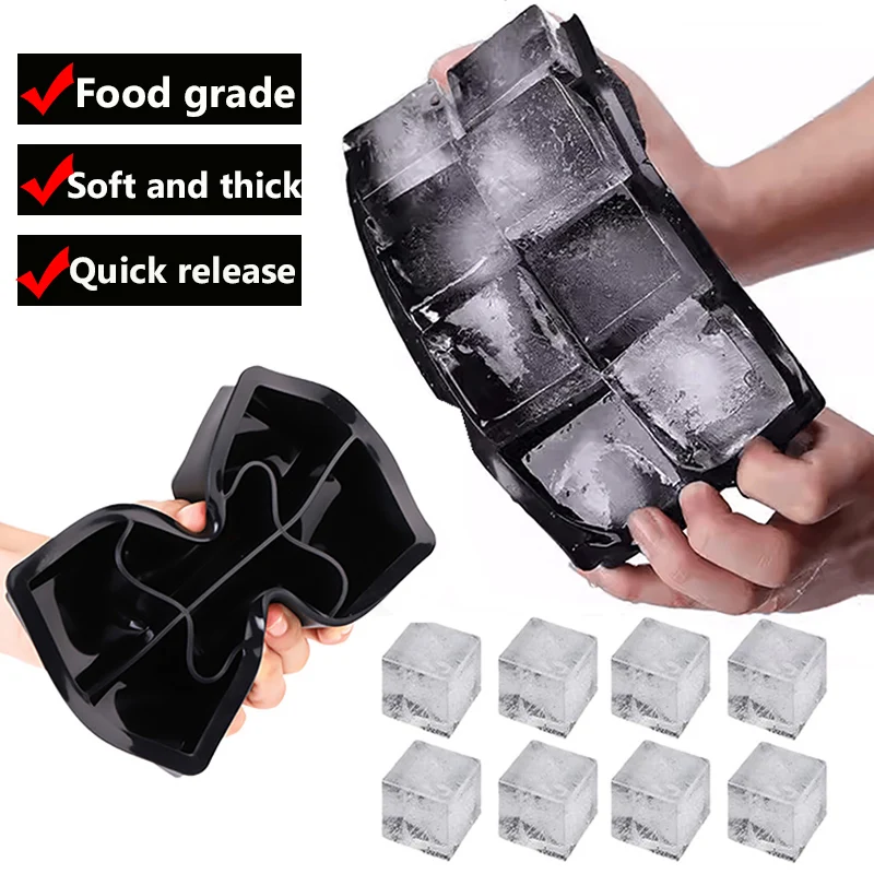 Bandeja para cubitos de hielo de silicona con rejilla 4/6/8, molde grande para cubitos de hielo, fabricante de cubitos de hielo cuadrado, molde para cubitos de hielo reutilizable de alimentaria, molde para hielo de whisky