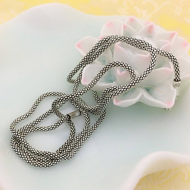 Ægte  s925 sterling sølv lang kæde choker halskæder til kvinder mænd par vedhæng retro enkle halskæde smykker