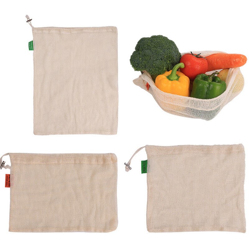 Reutilizável frutas vegetais sacos eco algodão amigável malha sacos ecologico produzir sacos de armazenamento organizador cozinha casa