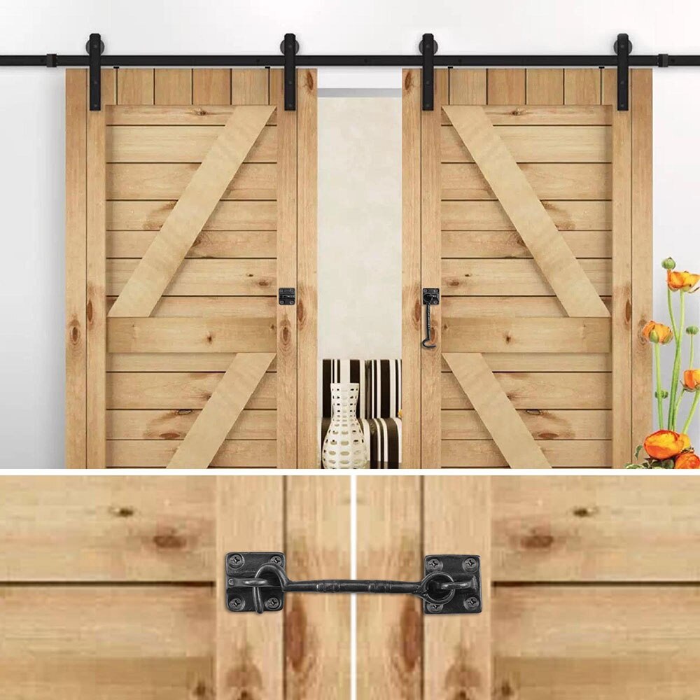 Andyes 2 Pcs 4 1/2 "Schuifdeuren Schuur Deur Lock Klink Haak & Oog Gegoten Koperen Hardware Voor Houten Deuren window Kabinet Gate