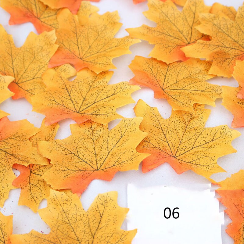 100Pcs Maple Leaves Artificial Leaves Simulation Halloween Autumn Leaves For Wedding Table Decorations Crafts Thanksgiving Day: Red Yellow