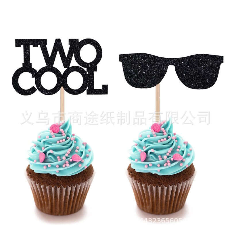 Two Cool Sun Glasses Cake Inserting Card Two Cool Boy Birthday Party Paper Cups Cake Flag: Default Title