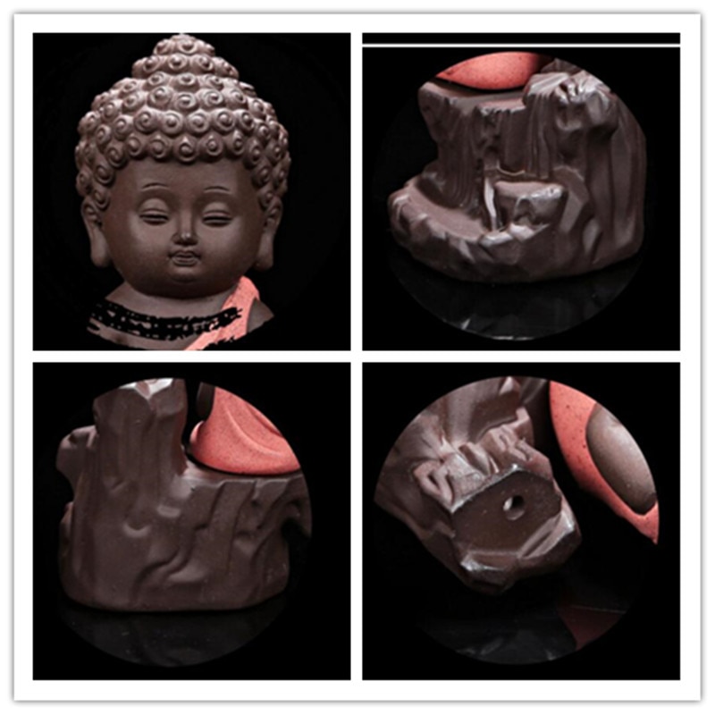 With 10Cones The Little Monk Censer Home Decor Small Buddha Incense Holder Backflow Incense Burner Use In Home Teahouse