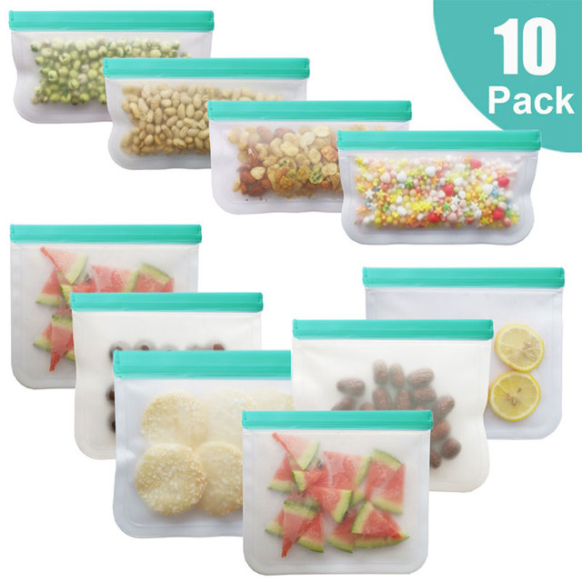 BEEMAN 12pcs Silicone Zip Bag PEVA Silicone Food Storage Containers Leakproof Reusable Shut Bag Fresh Bag Food Storage Bag: 10 pieces