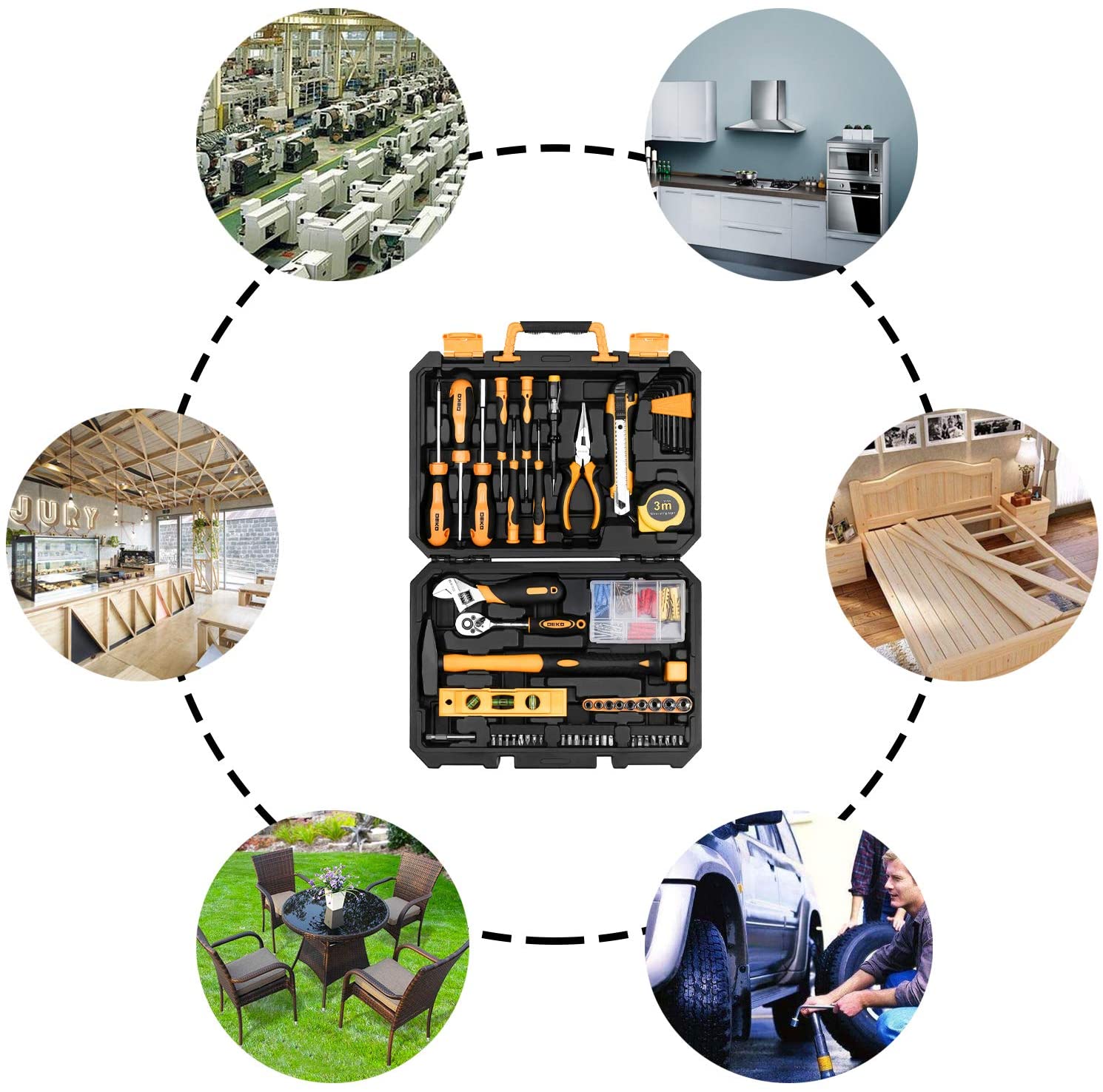 138 Piece Home Tool Kit, Universal Repair Tool Set with Plastic Tool Box Storage Case