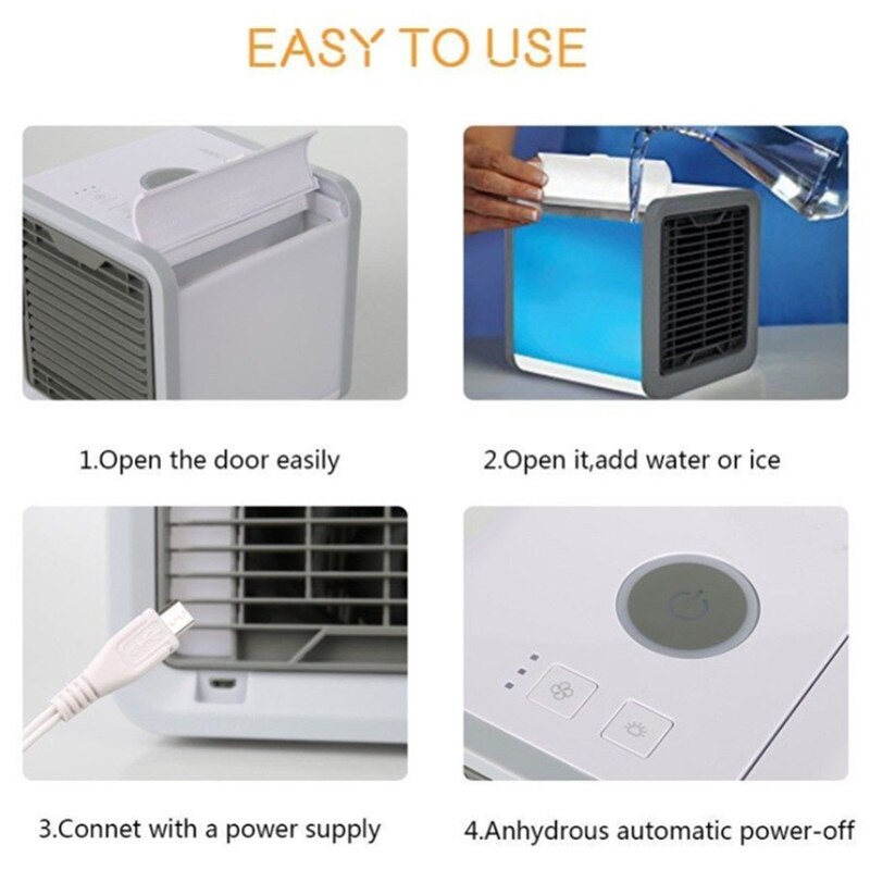Mini aire acondicionado casero, refrigerador de aire portátil, 7 colores, LED USB, ventilador de refrigeración por aire, ventilador recargable para la Oficina y la habitación