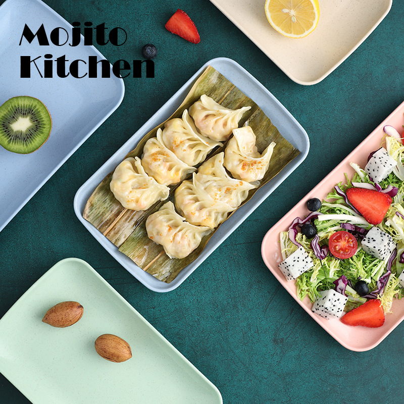 Plato Rectangular de paja de trigo para postre, Sushi, Pasta, cena, vajilla saludable, utensilios de cocina