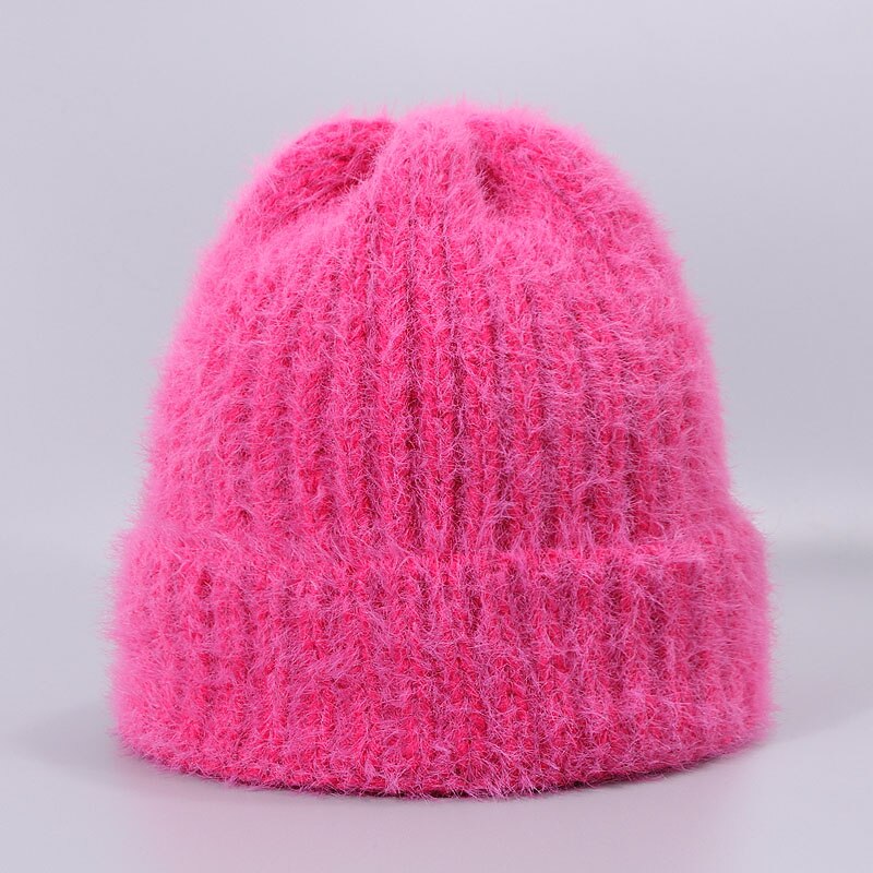 Konijnenbont Muts - Winter Warme Gebreide Dikke Muts voor Dames Heren - Casual Effen Stijl - 55-60cm Hoofdomtrek: G