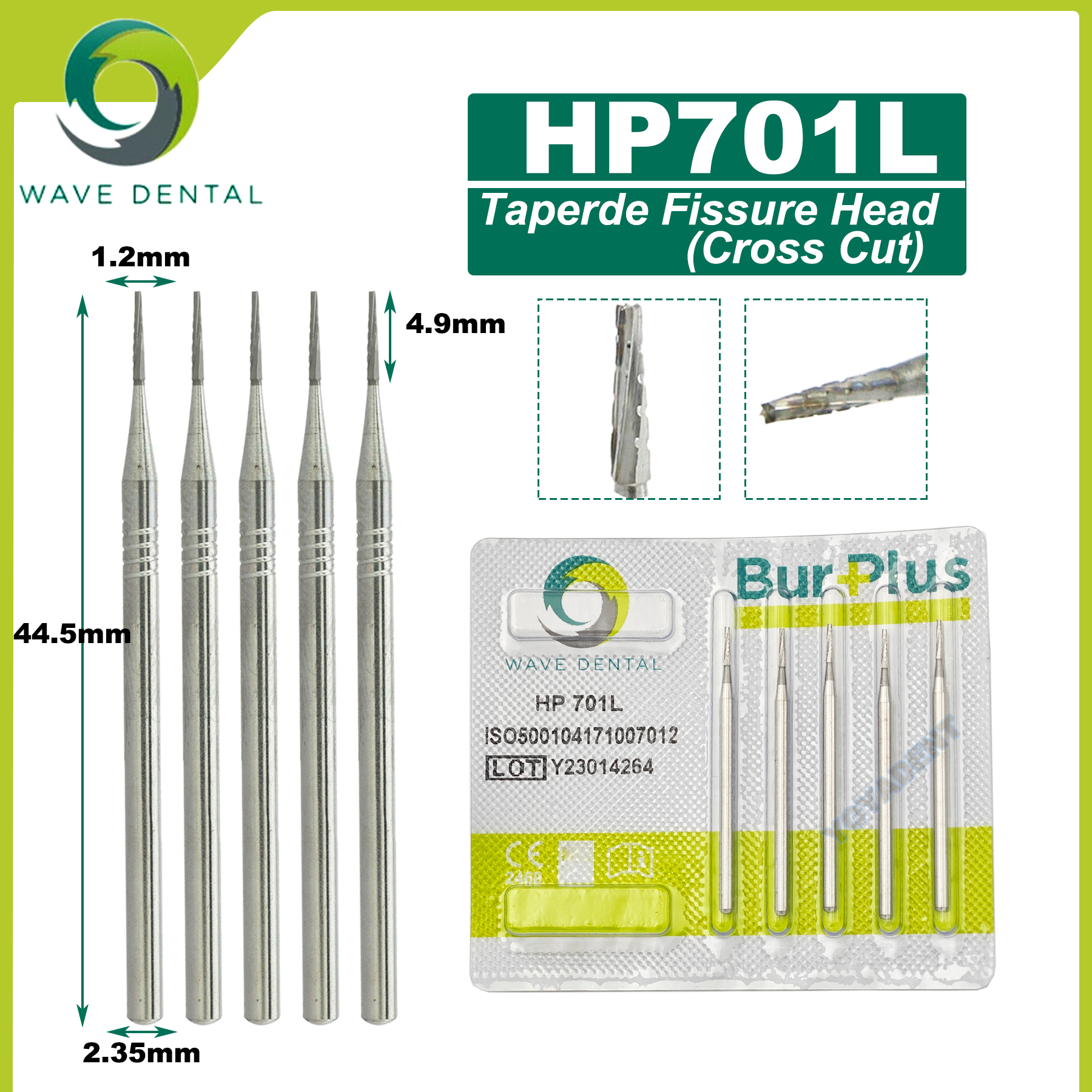 Fraises dentaires en carbure de tungstène WAVE, forets de dentisterie, fraise dentaire HP Dia 2.35mm pour cône à nez droit, pièce à main à basse vitesse 5 pièces/paquet