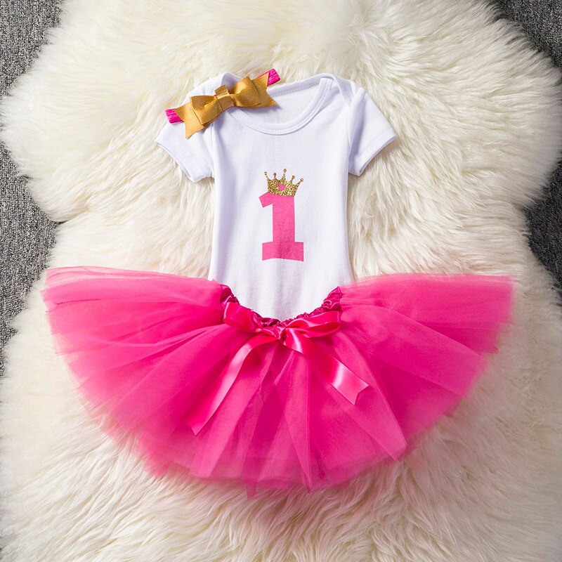Peuter Kleding Meisje Feestjurk Doop Kinderen Jurken Elegante 1 Jaar Baby Verjaardag Jurk Tutu Dragen Kids Kleding: Dress 2 Hot pink