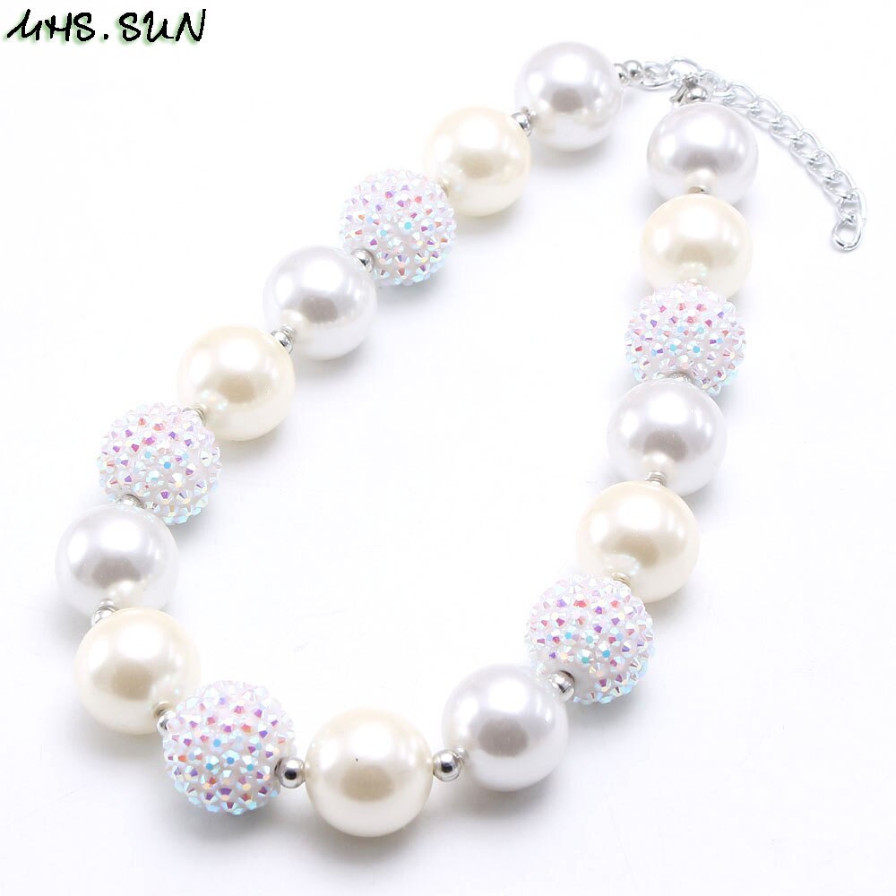 MHS.SUN 1PC baby chunky beaded necklace girls pearl jewelry charm colors bubblegum beads necklace choker for kids: 14