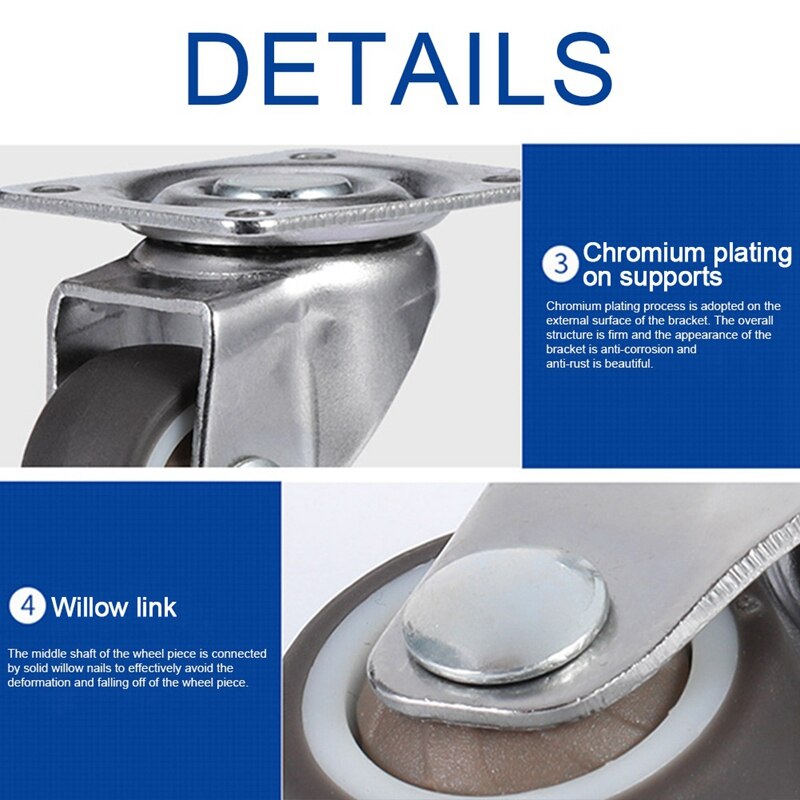 4- pack 2 inch meubelwielen voor wiegjes kastklem met remwielen zachte rubberen zwenkwielen meubelbeslag