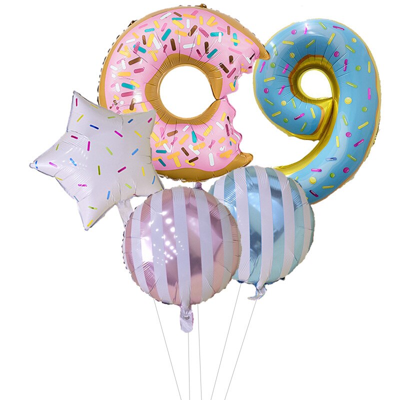 Cartoon Color Dessert Circle Aluminum Film Birthday Decorative Balloon Digital Air Balloon Set Party Decorative Birthday Balloon: 10