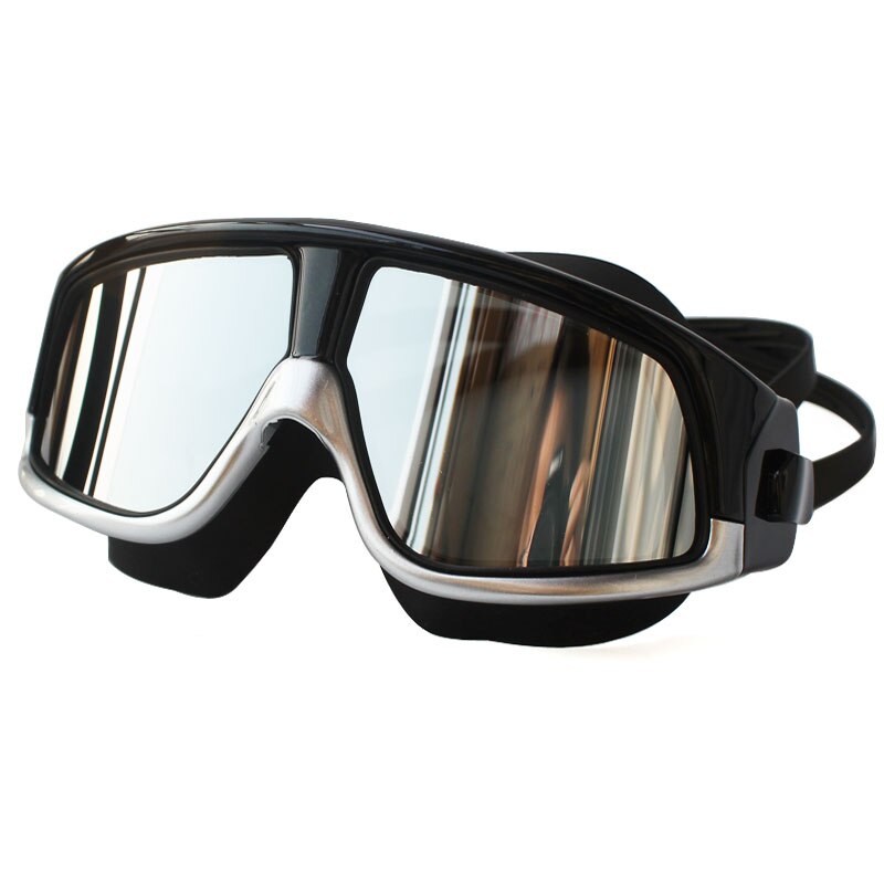 Professionele Waterdichte Comfortabele Siliconen Zwemmen Bril Grote Frame Anti-Fog Uv Bescherming Zwembril Voor Mannen Vrouwen: Black Silver