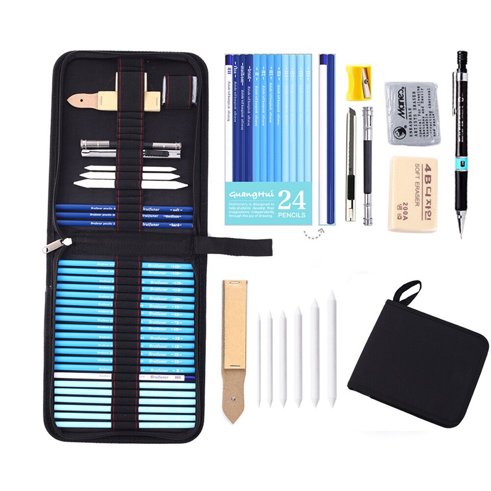 Sketch Pencil Set Sketching Drawing Kit Wood Pencil Pencil Bags For School Students Art Supplies