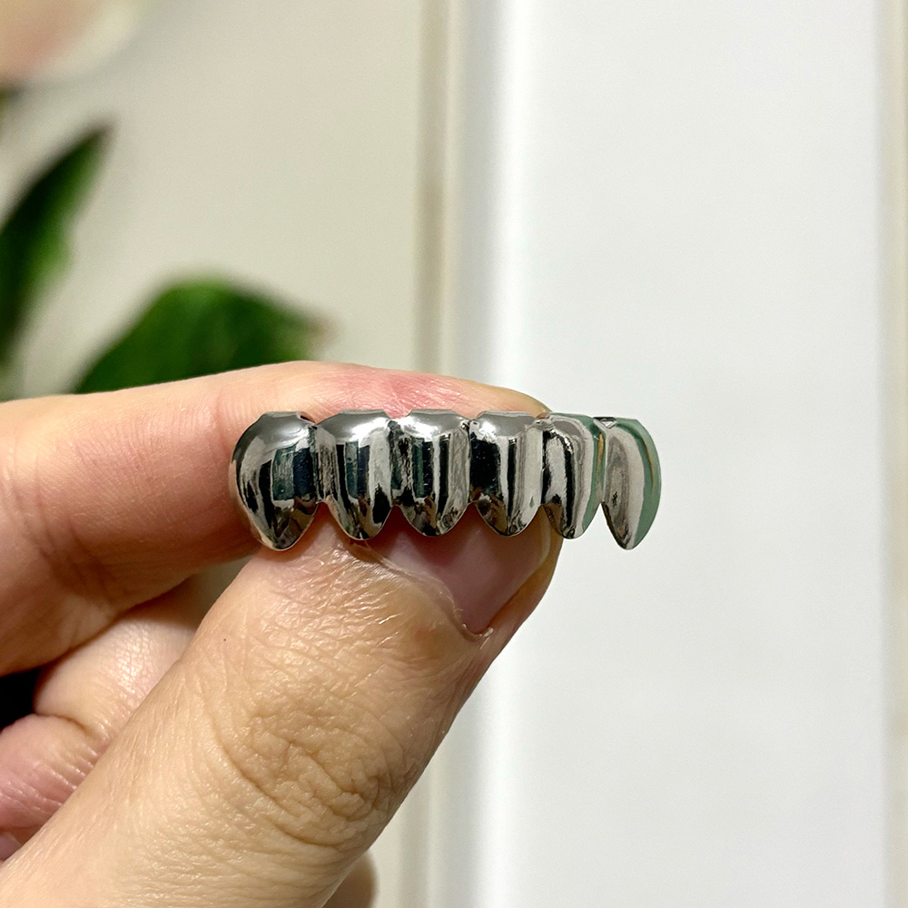 RACHELZ Color oro plata DIY 2/6 parte superior inferior dientes brillantes Grillz cadera tapas de dientes para Mujeres Hombres joyería de Halloween
