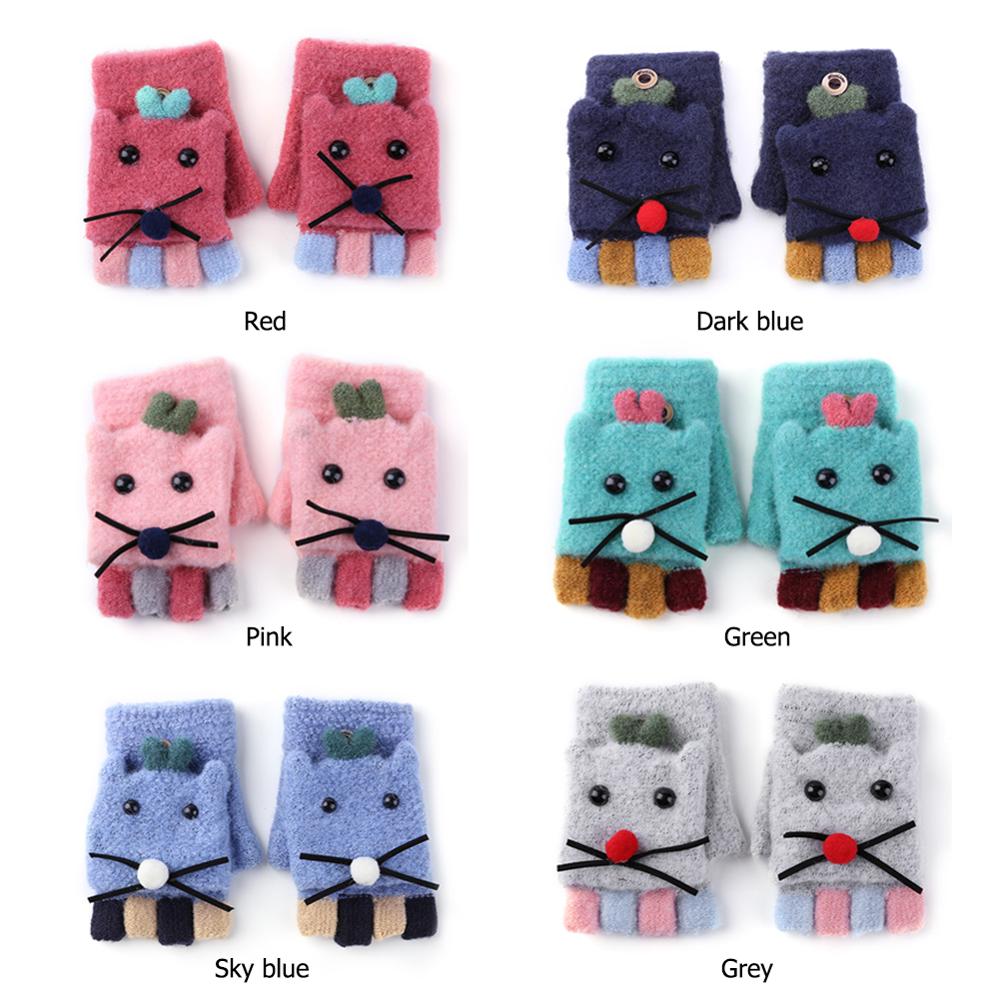 1 Pair Winter Kids Gloves Baby Knit Thicken Warm Hand Muff Cute Ears Glove Lovely Winter Cotton Wool Children Gloves Mittens