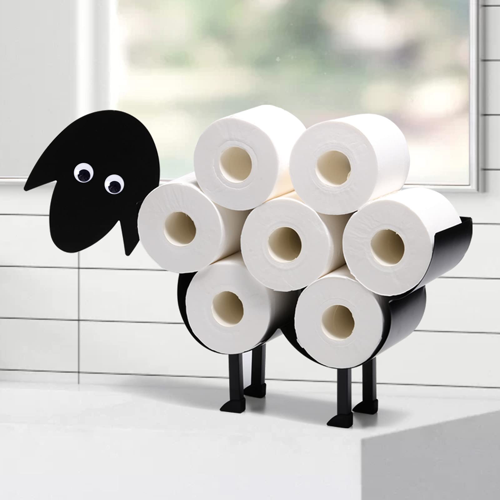 Toilet Paper Roll Holder Bathroom Wall Mounted Loo Rolls Storage Metal Rack Mount Hold up 7 Rolls Novelty Sheep Holder