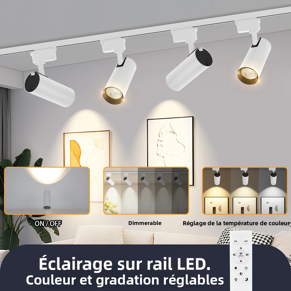 Plafoniera a binario a LED dimmerabile 110V 220V 3 colori Faretto con telecomando Lampada a LED lineare Apparecchio di illuminazione da cucina