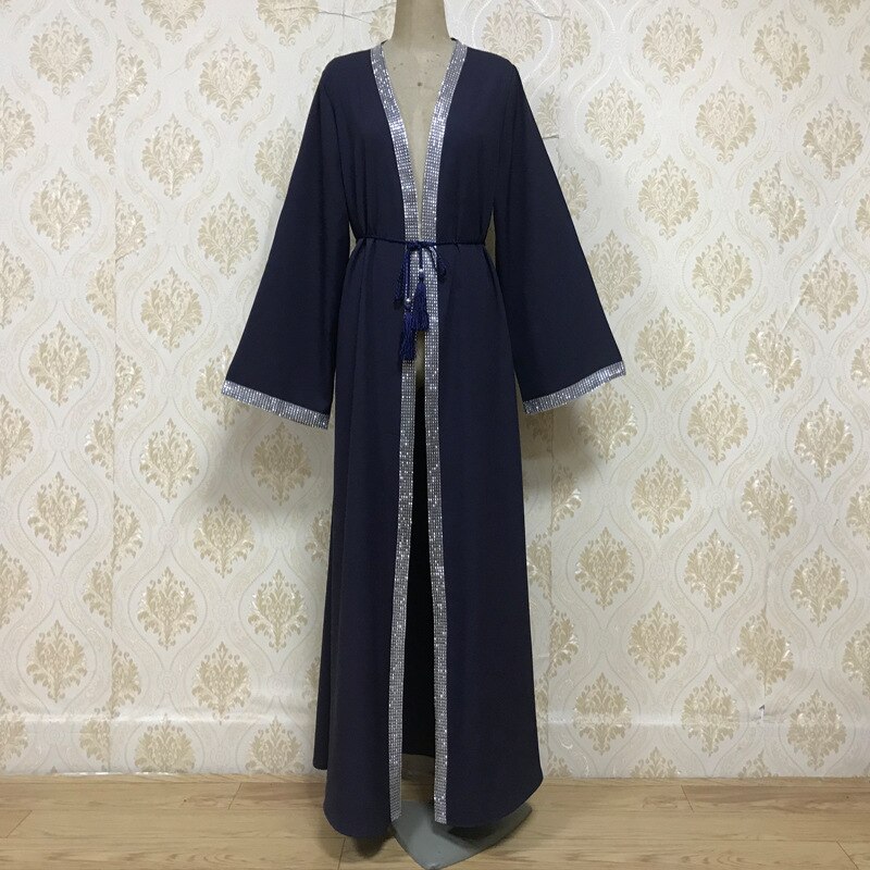 Plus size moslim open abaya jurk vrouwen dubai arab losse open lange gewaad vetersluiting strass hijab jurken bovenkleding islamitische kleding: Ik