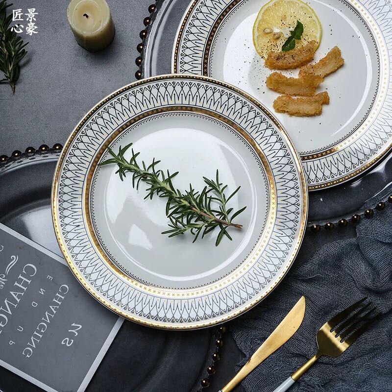 Home Luxuly Western Dinner Plates Steak Cake Dessert Plate Hotel Banquet Arrangement Tableware Phnom Ceramic Dried Fruit Plate